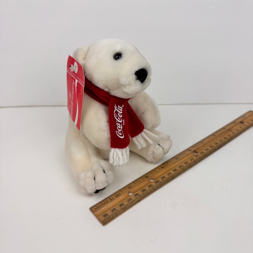 Vtg 1993 Dakin Coca Cola Coke Soda Mini Small Plush White Polar Bear w Red Scarf - Picture 1 of 9
